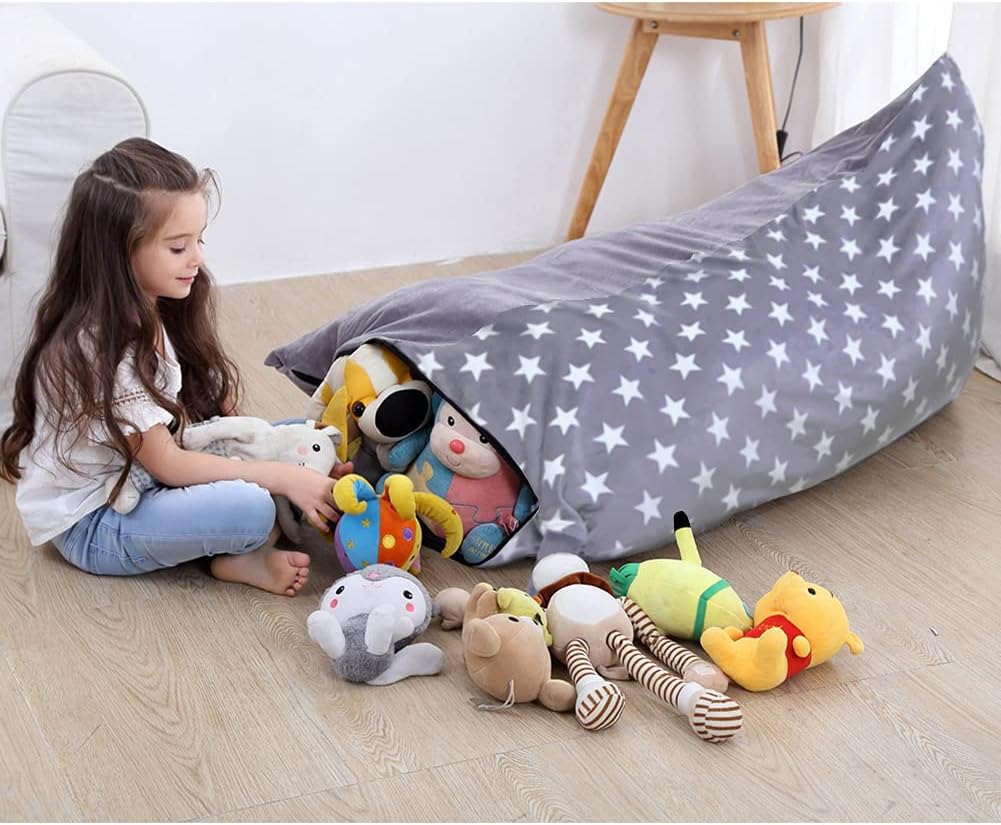 Bchway Stuffed Animal Storage Bean Bag Chair | 53" Extra Large Beanbag Cover for Kids and Adults, Plush Toys Holder and Organizer for Boys and Girls | Premium Velvet - Soft & Comfortabl (Stars Style)