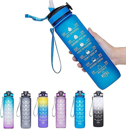 S2C™ Motivational Large Water Bottle 1L Tritan Plastic Water Bottle With Time Markers, Leak Proof Water Bottle For Kids, School Water Bottles (GREY)