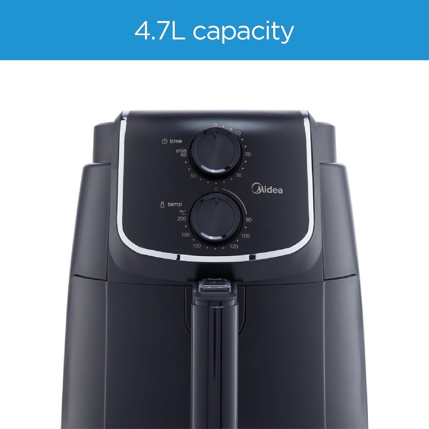 Midea 4.7L XL Digital Air Fryer 1500W with Dual Cyclone Rapid Hot Technology for Frying, Grilling, Broiling, Roasting, Baking, Toasting, Timer up to 60 minutes Temperature Control up to 200°C-MFCN40D2