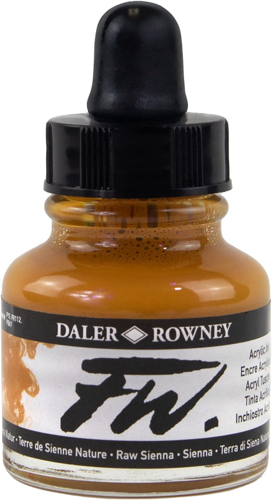 Daler-Rowney FW Acrylic Ink Bottle Raw Sienna - Versatile Acrylic Drawing Ink for Artists and Students - Permanent Calligraphy Ink - Archival Ink for Illustrating and More