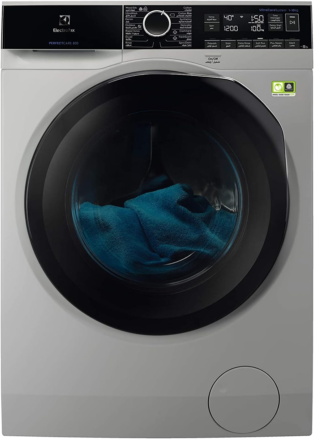 Electrolux 10KG Inverter Motor Premium Front Load Washing Machine, 1400 RPM & 5 Star Energy Saving, 15 Programs, AI-Sensor Wash, Abaya Cycle, UltraMix, Hygiene Care, Fully Automatic Washer EWF1042R7SB