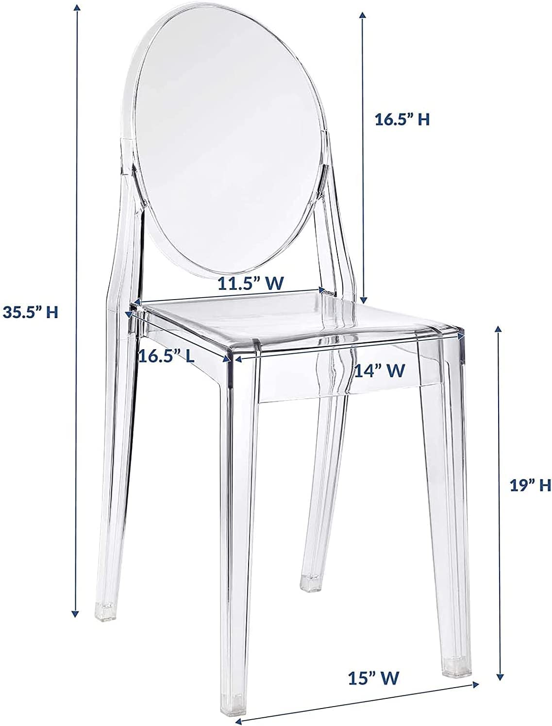 LANNY Casper Modern Acrylic Stacking Kitchen and Dining Room Chair in Clear - Fully Assembled (No Arm Chair)