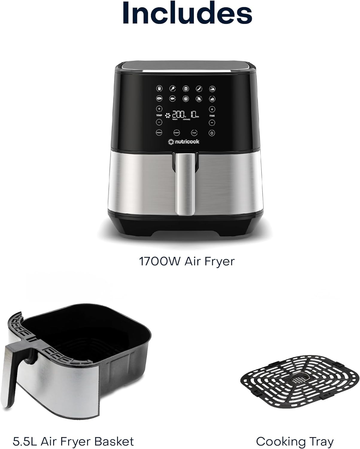 Nutricook Air Fryer Duo 2 by Caliber Brands, 8.5L Independently Controlled Dual Baskets, Air Fry, Bake, Roast, Broil, Reheat & Dehydrate, 6 Presets, AFD185, Black, 2400 Watts, 2 Year Warranty