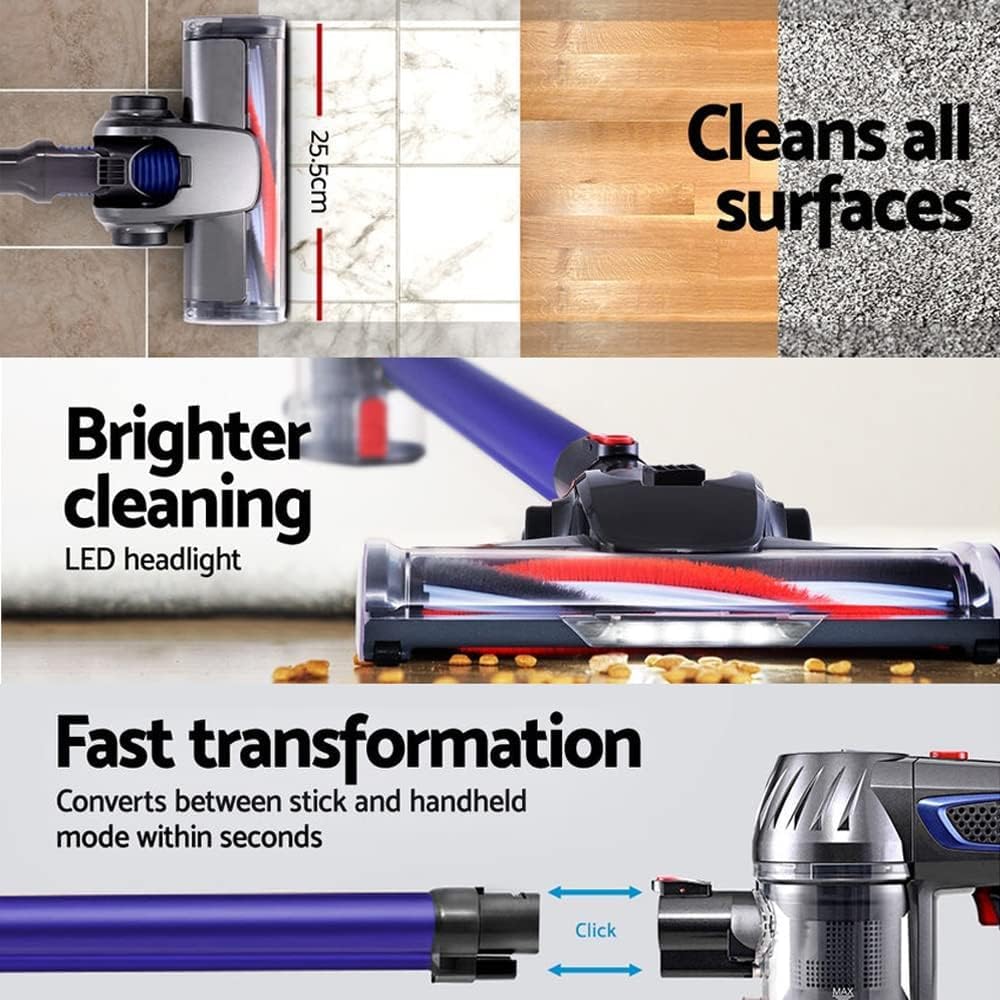 XVersion Cordless Stick Vacuum Cleaner with 40mins run time, 4 in 1 Handheld Vacuum with LED Lights, Detachable Battery for Hardwood Floor/Carpet/Tile/Marble, with 1 Year Warranty - Golden