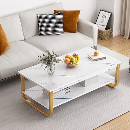 LEDIN Small household size of the coffee table simple modern coffee table living room home light luxury creative square coffee table (Marble white)