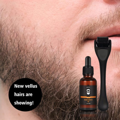 Beard Growth Oil Kit – Beard Roller for Hair Growth for Men - Biotin Beard Growth Oil - Beard Roller Beard Kit for Thickening and Conditioning Beards