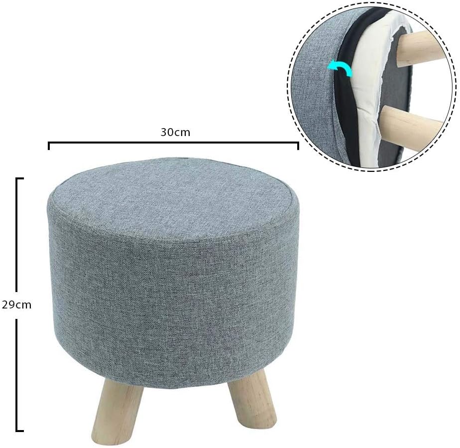 YAHOME Soft Round Ottoman Footrest Stool, Pouf Footstool Ottoman with Non-Skid Wooden Legs for Living Room, Bedroom, Kids Room with Padded Seat (Grey)