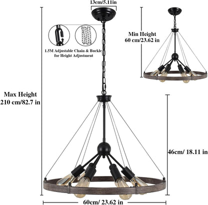 MRHYSWD Black Chandeliers Ceiling Lights Living Room, 6 Lights Pendant Light Fitting Industrial Ceiling Lighting for Kitchen Dining Room Bedroom Hall, Height Adjustable, E14 Bulbs (Exclude)