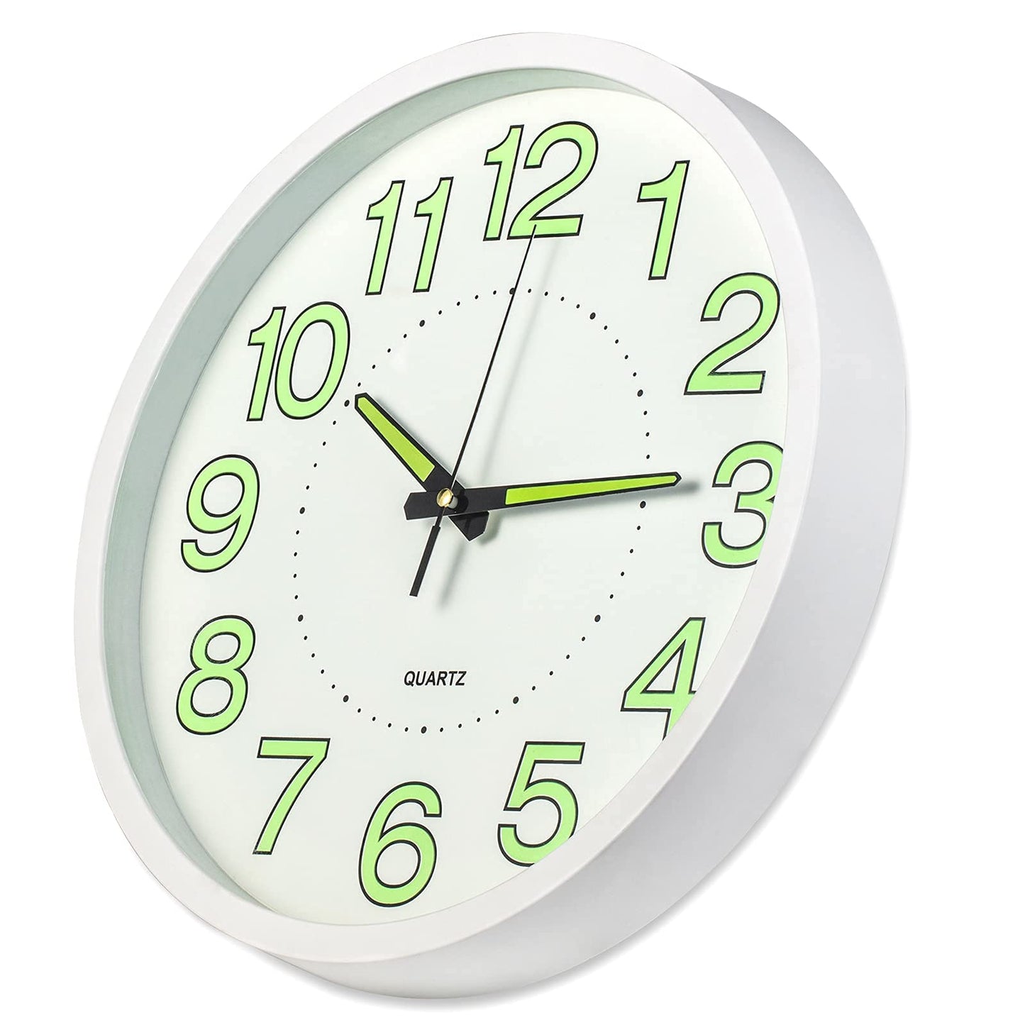 MOYSTAR Silent Non-Ticking Wall Clock - 12 Inches Luminous Clock Easy to Read, Battery Operated Quartz Modern Clock for Living Room Kitchen Bedroom Indoor Decor (White)