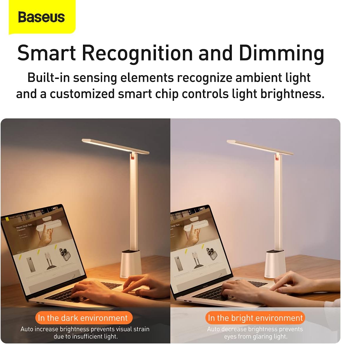 Baseus LED Desk Lamp Auto-Dimming Table Lamp Eye-Caring Smart Lamp Touch Control 47" Wide Illumination 250 Lumens 5W 3 Color Modes for Home Office, Living Room, Bedroom, Painting (Dark Grey)