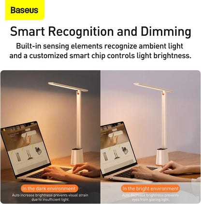 Baseus LED Desk Lamp Auto-Dimming Table Lamp Eye-Caring Smart Lamp Touch Control 47" Wide Illumination 250 Lumens 5W 3 Color Modes for Home Office, Living Room, Bedroom, Painting (Dark Grey)