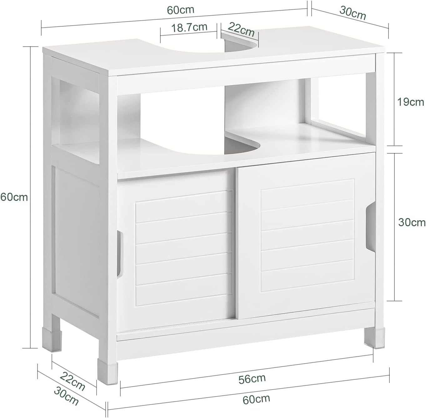 SoBuy FRG128-II-W Under-Sink Cabinet Bathroom Cabinet Cover Column Washbasin Anti-Moisture White L 60 x D 30 x H 61 cm