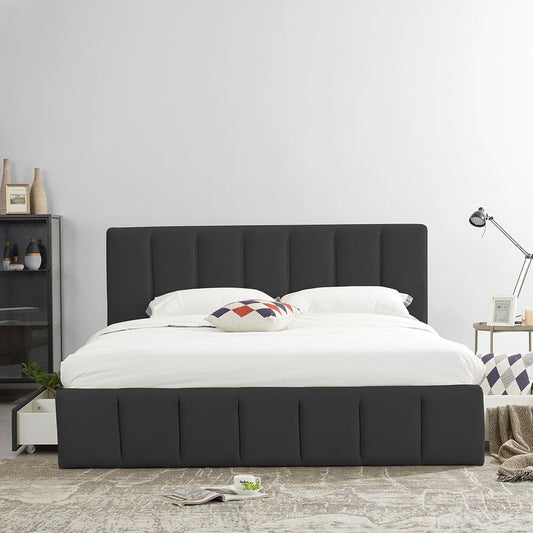 Danube Home Vista 180X200 King Bed With 4 Drawers| Sturdy Modern Design Wooden Double Bed Frame Furniture| Quiet & Comfortable BedsL 220 x W 191 x H 111 cm - Black