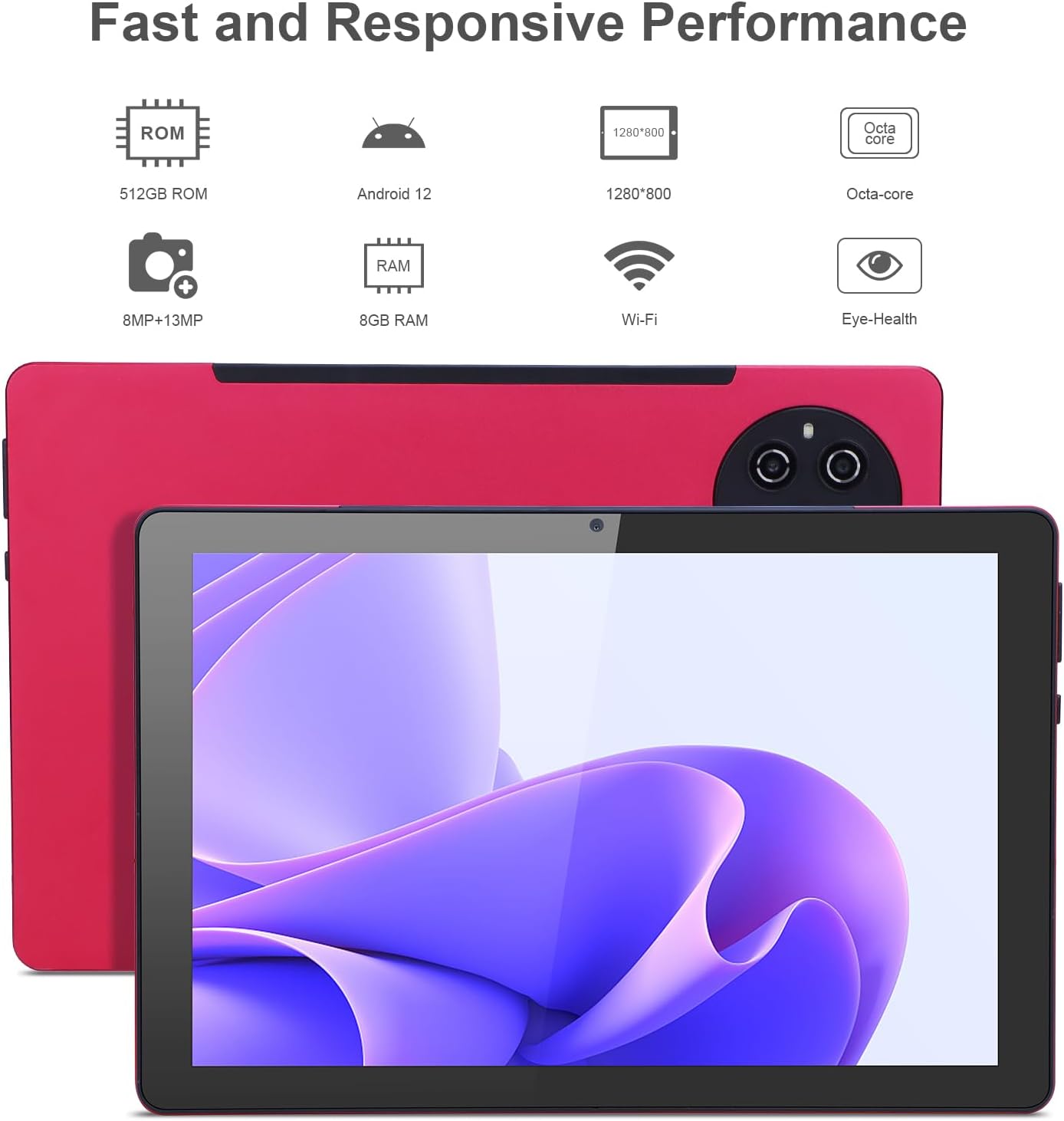 C idea 10.0 Inches Tablet, Android Adults Tablet 512GB Storage Supports Sim Dual Camera Long Battery Life Gaming Tablet With Keyboard Red