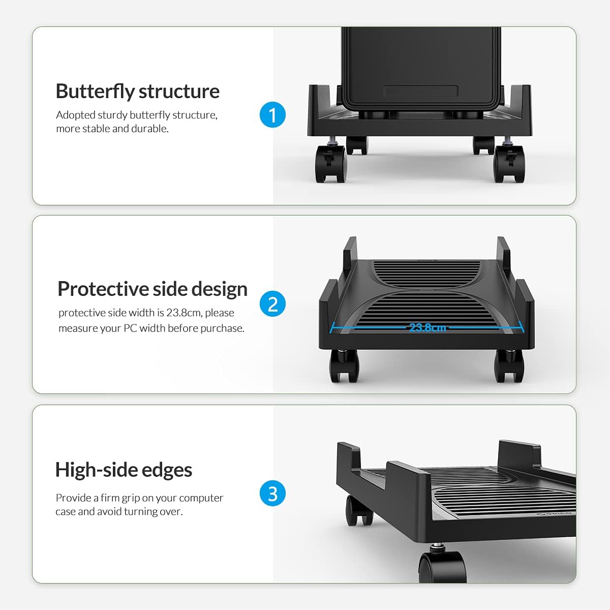 ORICO Mobile CPU Stand, Adjustable Computer Tower Stand with Locking Caster Wheel, Fits Most Gaming PC Under Home Office Desk (CPB4)