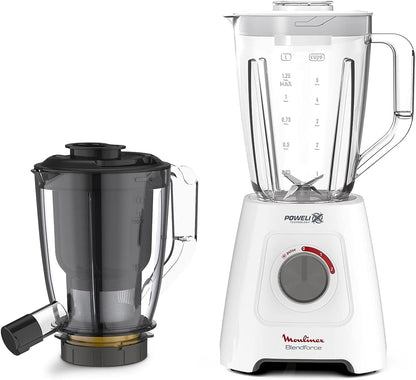 MOULINEX Blender | BlendForce XXL Jar 2.8 L Blender Smoothie Maker | Mixer | 600 W | 2 Attachments | 2.8L XXL Plastic Jar| 6 Powelix Blades | Ice Crush | 2 Speeds | 2 Years Warranty | LM458127