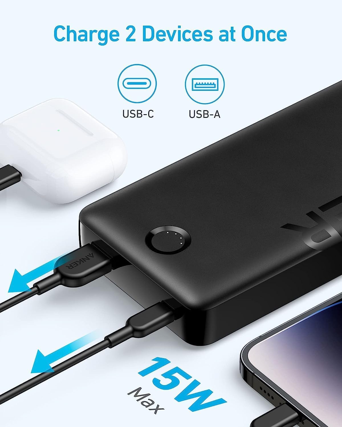 Anker Portable Charger, 20,000mAh Power Bank, Battery Pack with 2-Port, 15W High-Speed Charging for iPhone 15/15 Plus/15 Pro/15 Pro Max, 14/13/12 Series, Samsung Galaxy, and More (white)) - CaveHubs