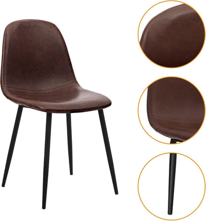 CangLong Washable PU Cushion Seat Back, Mid Century Metal Legs for Kitchen Dining Room Side Chair, 4 pcs pack, Brown 4