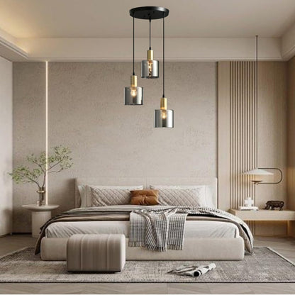 HUA QIANG WANG 3-Light Smoke Gray Glass Pendant Light,Modern Glass Hanging Light Chandelier for Living Room Dining Room Bedroom Kitchen Island