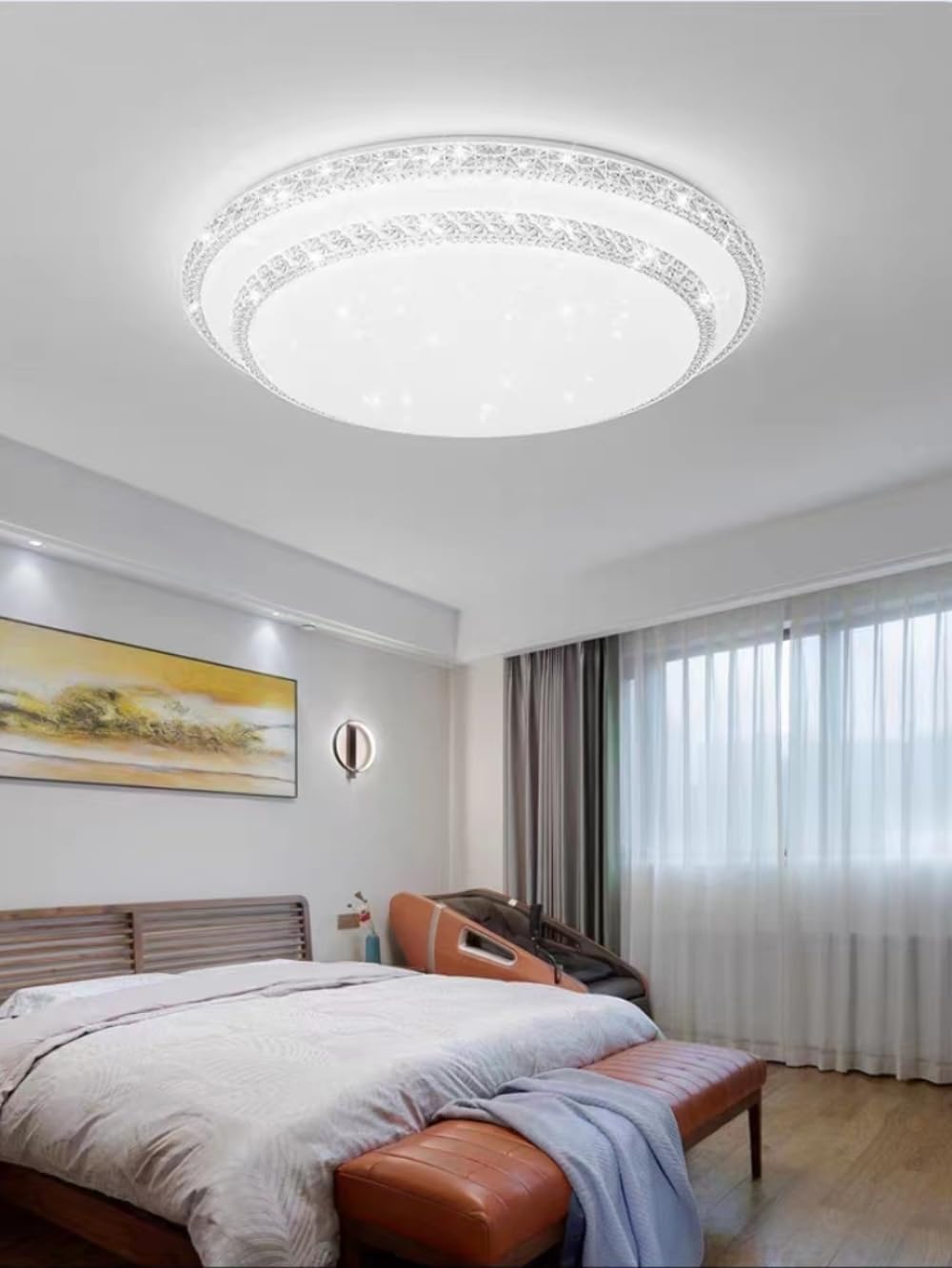 HUA QIANG WANG Flush Mount Double Layer Silver Ceiling Lamp, 3-color Modern Simple Round LED Ceiling Lights for Bedroom Living Room Dining Room (40cm)