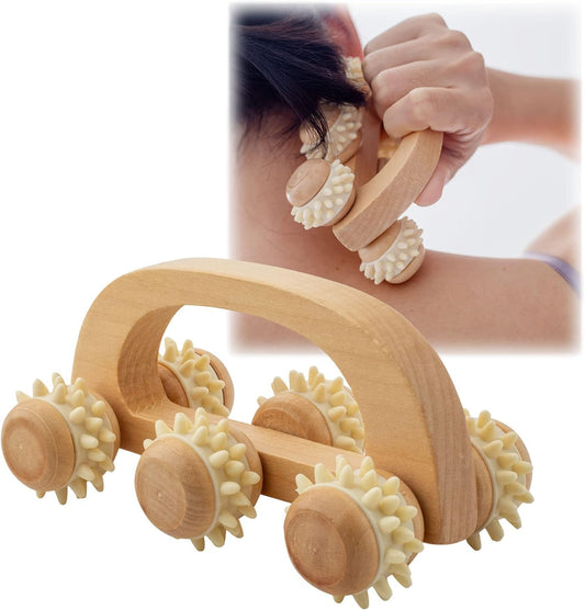 Wood Massage Roller, Muscle Relaxation Therapy with 6 Rollers Relax Muscle Roller Stress Relief Massage Wood Therapy Tools Anti Cellulite Massage Roller for Relax Muscle & Promote Stress Relief