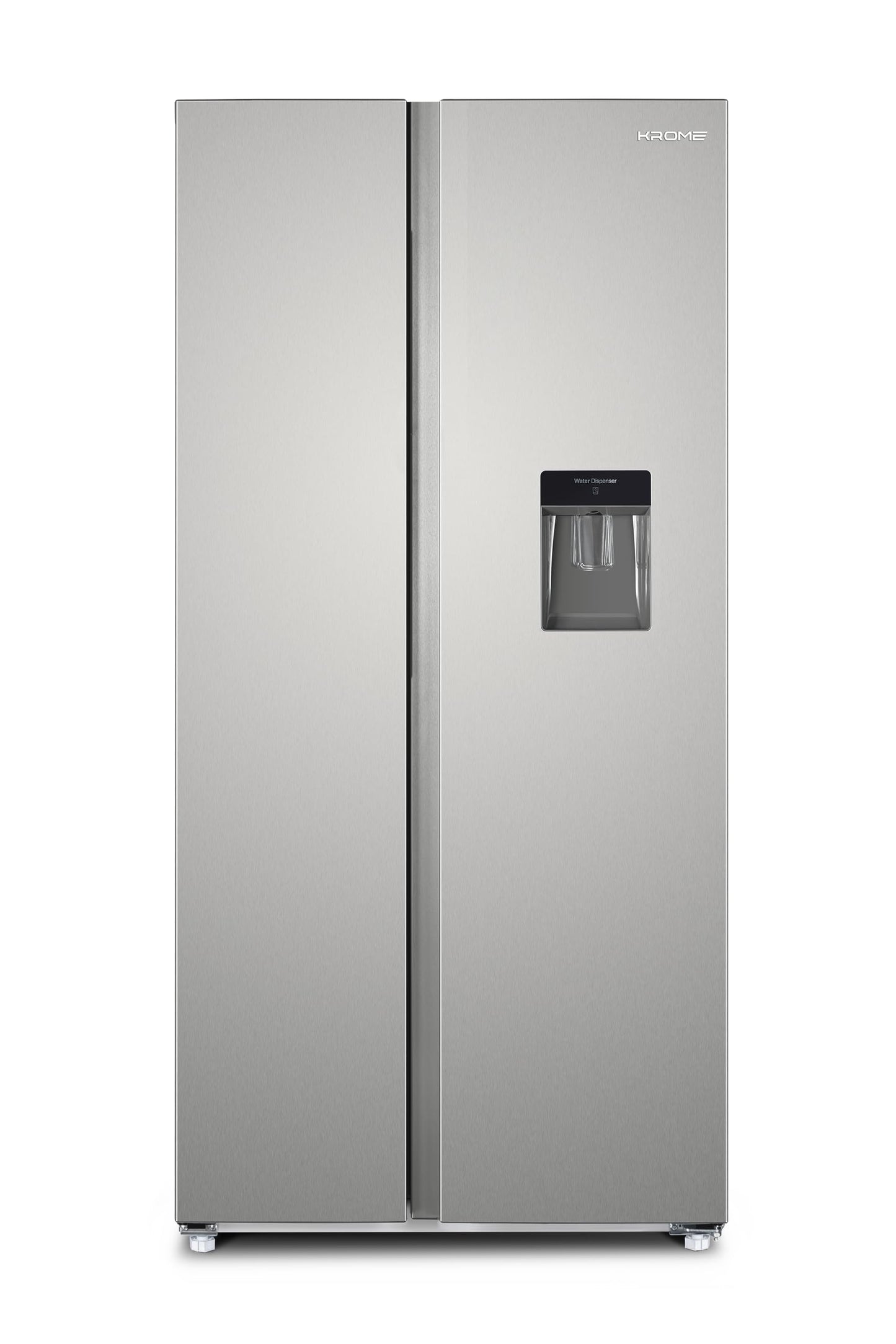 KROME 600L Gross, Side By Side Refrigerator with Multi Air Flow System, Electronic Touch Temperature Control, Door Alarm, No Frost Cooling System, 10 Year Compressor Warranty, Silver- KR-SBS601SM