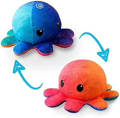 GrabMantra Reversible Octopus Plushie Soft Toys, Double-Sided Flip Stuffed Animal Mood Plush Show Your Mood Without Saying a Word, A Gift for Kids and Decorations | Happy + Angry | (Sunset + Mermaid)