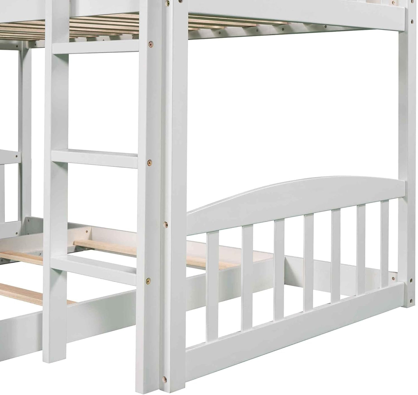 ATY Twin-Over-Twin Bunk Bed with Slide, House Bunkbeds Frame w/Roof for Toddler, Kids, Teens, No Box Spring Needed, White