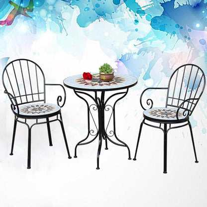 Mosaic Patio Bistro Set, Iron Outdoor Garden Furniture Set, 1 Round Table, 2 Chairs, Balcony Furniture Set for Terrace, Pool