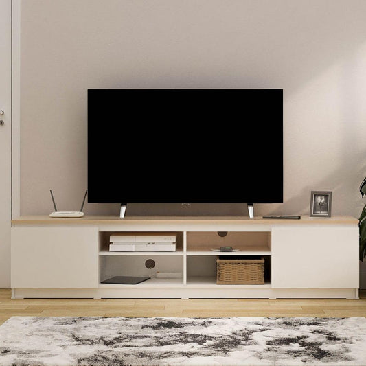 Danube Home Guyana Tv Unit With 2 Doors And Shelves Up To 80 Inches | Entertainment Modern Design Wall Unit Furniture | Wooden TV Stand For Living Room | Media Center L196.2xW39.6xH44.7cm-White/Oak