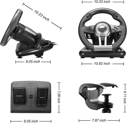 PXN V3II Simulate Racing Game Steering Wheel with Pedal, 180 Degree Steering Wheel, Compatible with Windows PC, PS3, PS4, for Switch - Black