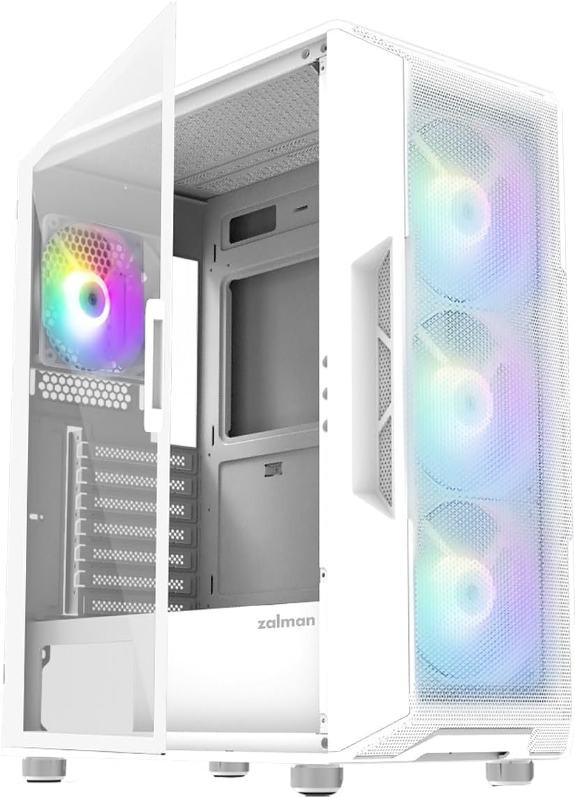 Zalman i3 NEO TG ATX Gaming PC Computer Case - 4 x 120mm Infinity Mirror ARGB Fans - ATX, mATX, Mini-ITX, Tempered Glass Front & Side Panel, White