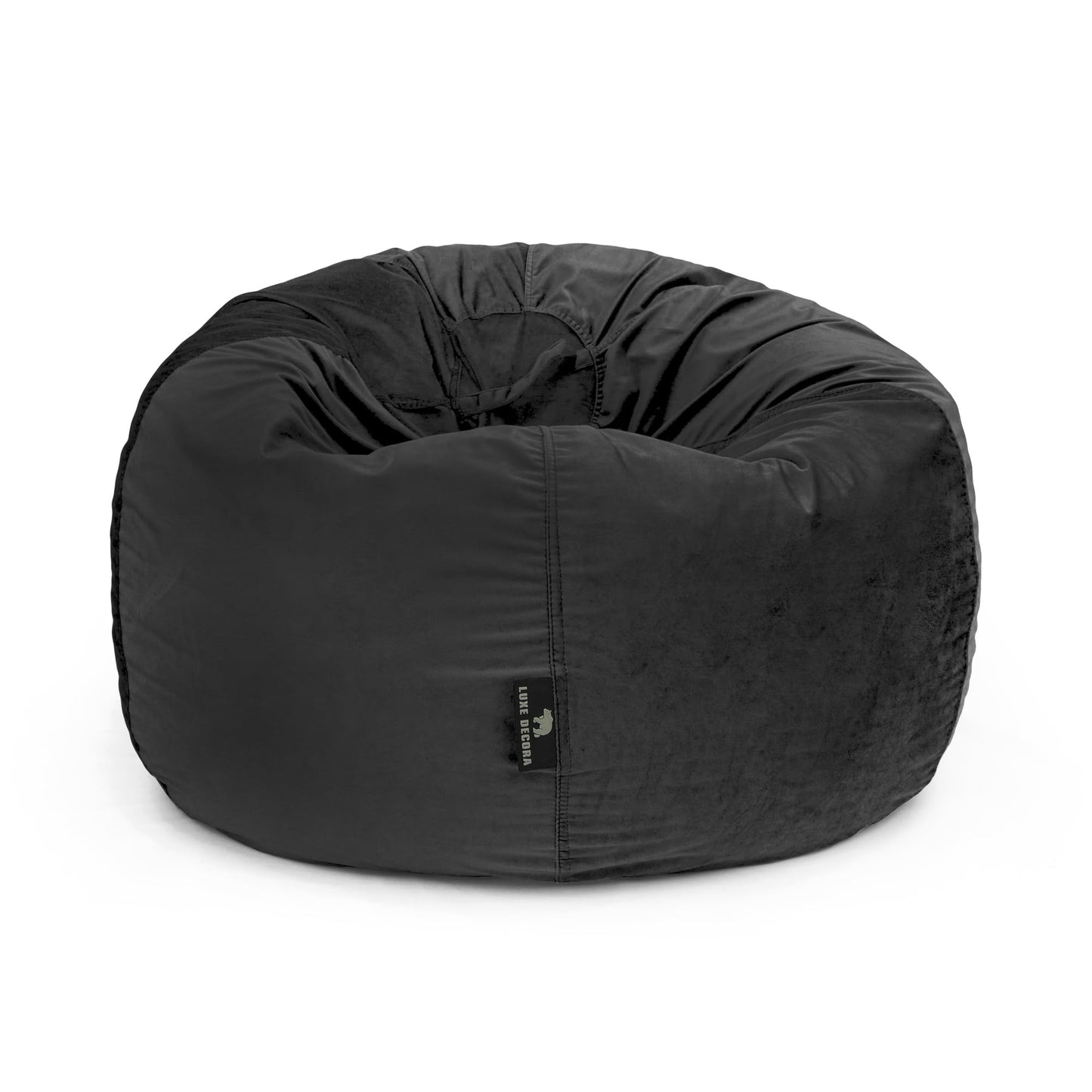 Luxe Decora Nest Soft Suede Bean Bag with Removable Layer | Washable | Perfect for Indoor Relaxation | Kids & Adults | Soft Velvet Finish | Filled with Polystyrene Beads (Black, Large)