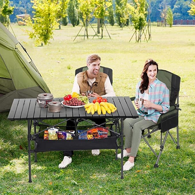 Jorunb Large Foldable Table,Portable Camping Table,Picnic Table,Backpacking Table with Storage Waterproof Pocket,for Outdoor BBQ,Cookout,Picnic,Beach 95 * 55 * 50cm