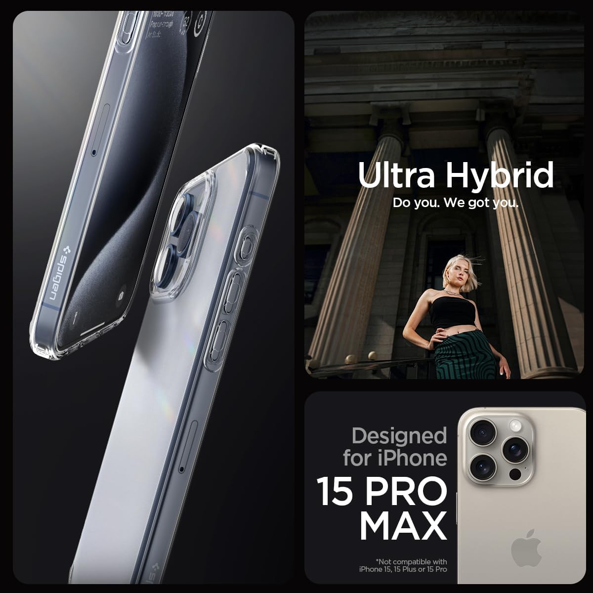 Spigen Ultra Hybrid designed for iPhone 15 Pro Max case cover (2023) - Frost Black - CaveHubs