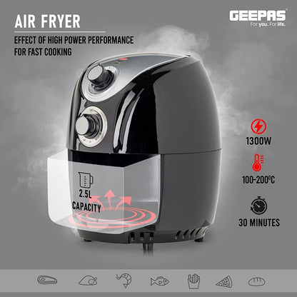 Geepas 2.5L Capacity Air fryer |1300W Air Fryer With Rapid Air Circulation System|Black"Min-1 year manufacturer warranty"-GAF37521