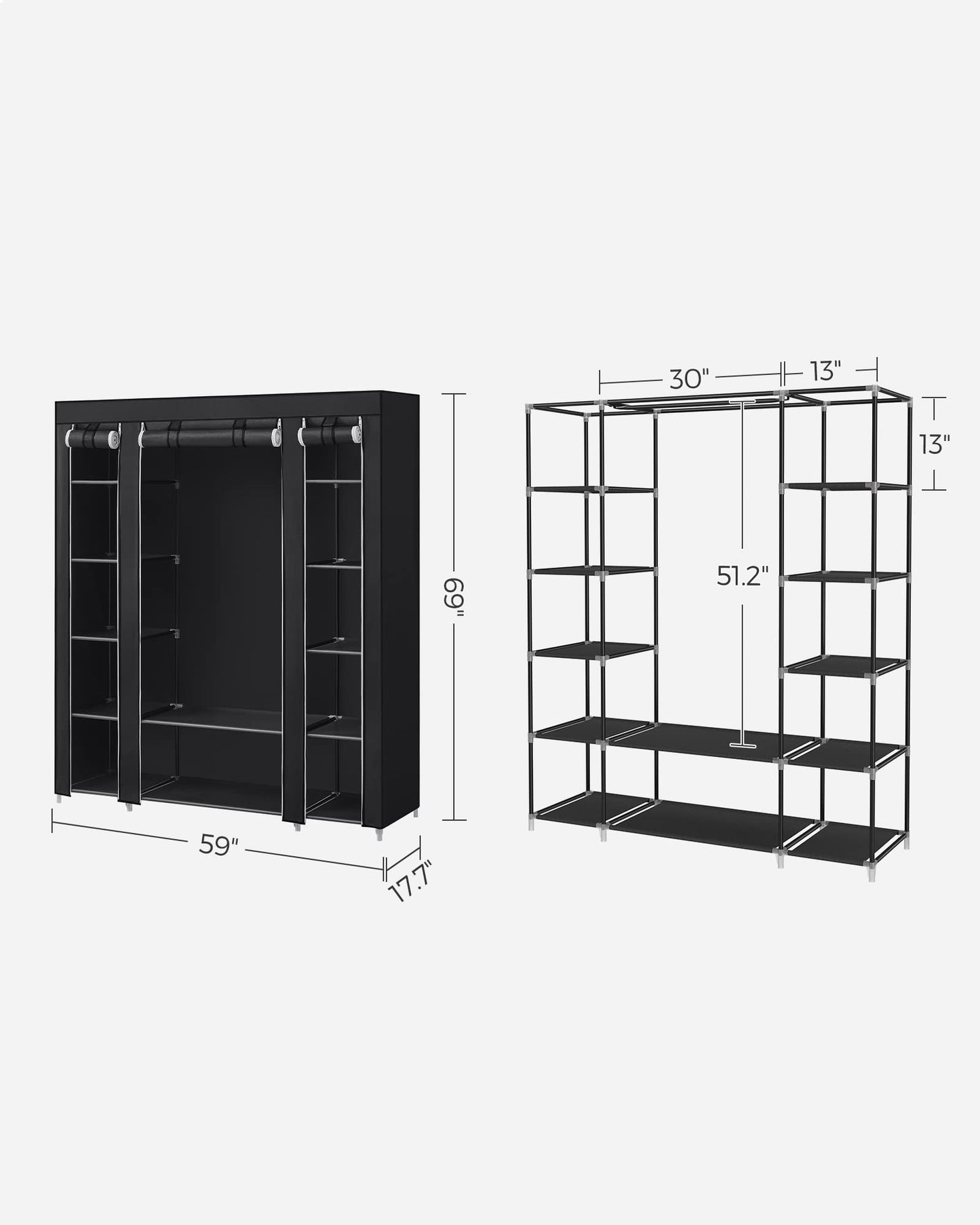 SONGMICS 59" Portable Clothes Closet Wardrobe Storage Organizer with Non-Woven Fabric, Quick and Easy to Assemble, Extra Strong and Durable, Black ULSF03H