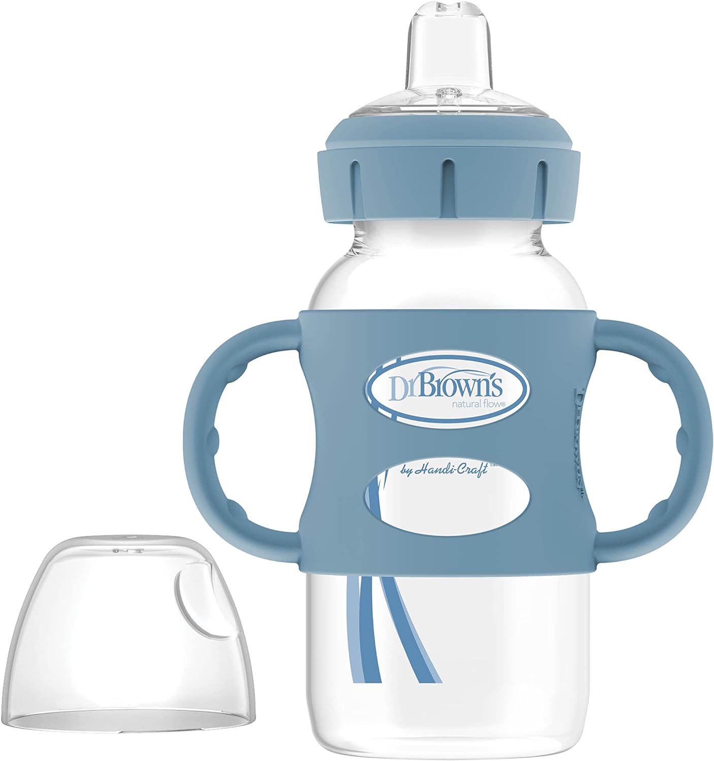 Dr. Brown's Milestones Wide-Neck Transitional Sippy Bottle with Silicone Handles 9 oz/270 mL, Blue, 1-Pack