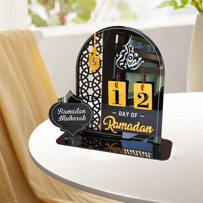 Ramadan Calendar Table Decorations Ramadan Countdown Acrylic Gifts Ramadan Kareem Decorations for Home Party Decor (Black)