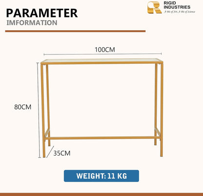 RIGID Console Table | Corner End Table with Stainless Steel Frame and Glass Top for Living Room, Office