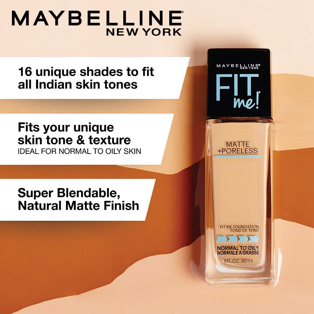 Maybelline New York Fit Me Matte+Poreless Liquid Foundation, 340 Cappuccino, 30 ml