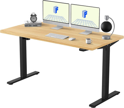 FLEXISPOT Adjustable Desk, Electric Bamboo Standing Desk Sit Stand Desk, 48 x 24 Inches Whole-Piece Bamboo Desk Top Home Office Table Stand up Desk(E1 Classic Black Frame+Rectangular Top)