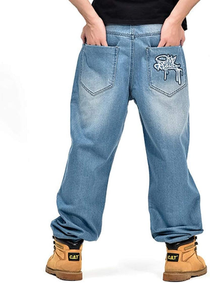 LUOBANIU Men's Vintage Hip Hop Style Baggy Jeans Denim Loose Fit Dance Skateboard Pants