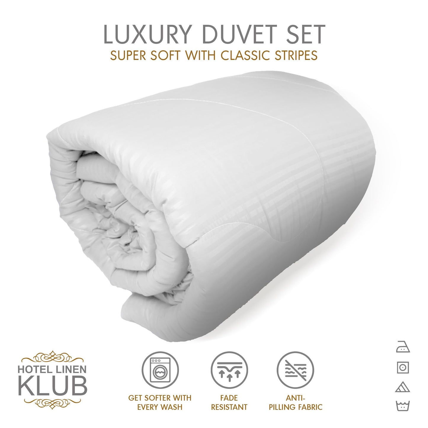 Hotel Linen Klub Down Alternative Comforter Set -Ultra Soft Brushed Stripe Microfiber Fabric, 200GSM Soft Fibersheet Filling, Size : King 240 x 260cm, Color: Dark Grey