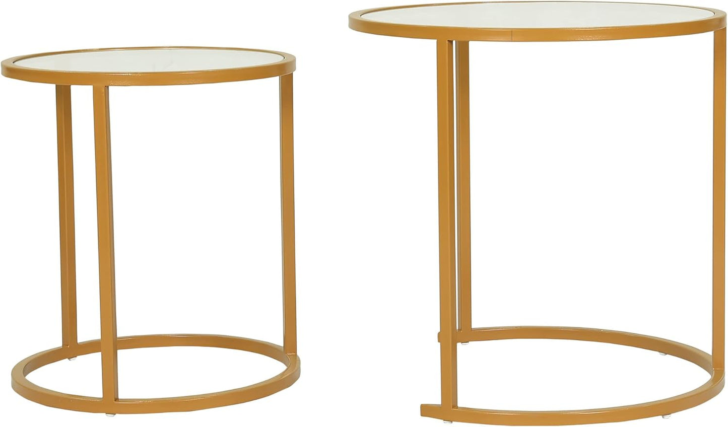 RIGID Nesting Tables Set of 2 Wood Coffee Table Round,Farmhouse End Tables for Living Room, Small Couch Tea Table,Industrial Stacking Side Tables with Sturdy Steel Metal Frame