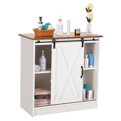 Farmhouse Coffee Bar Cabinet, Kitchen Sideboard Buffet Cabinet with Storage Coffee Bar Table with Sliding Barn Door, White Rustic Accent Console with Adjustable Shelves, for Kitchen, Dinning Room