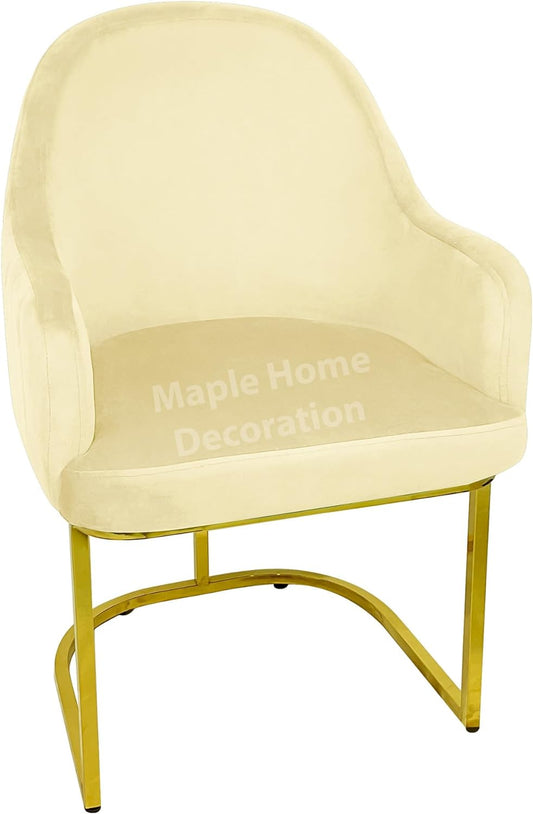 Maple Home Velvet Chairs Modern Accent Dining Chairs Flannelette Comfy Upholstered Dining Room Furniture Leisure Chairs Golden Metal Leg (Beige)