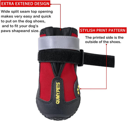 QUMY Dog Shoes for Large Dog, Medium Dogs Boots & Paw Protectors for Winter Snowy Day, Summer Hot Pavement, Waterproof in Rainy Weather, Outdoor Walking, Indoor Hardfloors Anti Slip Sole Black Size 5