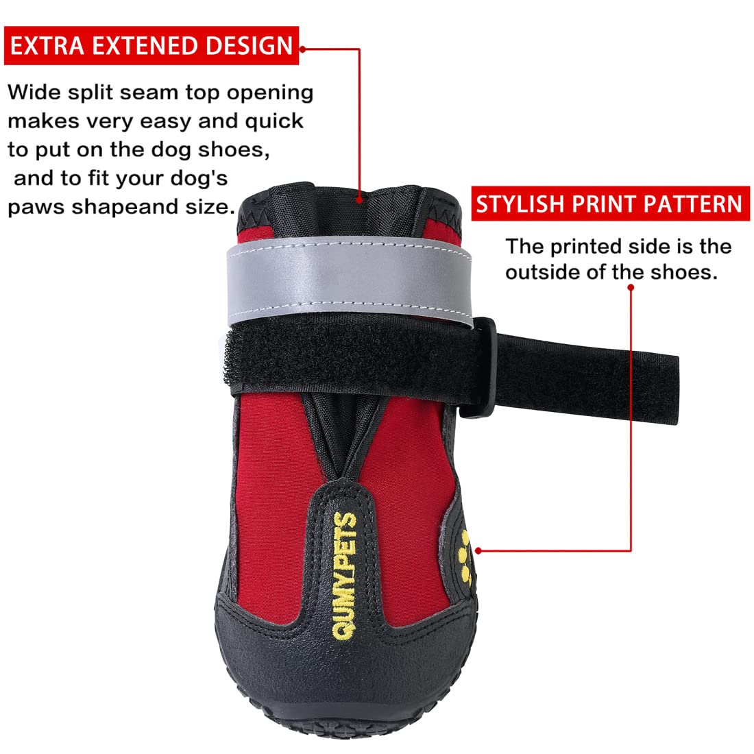 QUMY Dog Shoes for Large Dog, Medium Dogs Boots & Paw Protectors for Winter Snowy Day, Summer Hot Pavement, Waterproof in Rainy Weather, Outdoor Walking, Indoor Hardfloors Anti Slip Sole Black Size 5