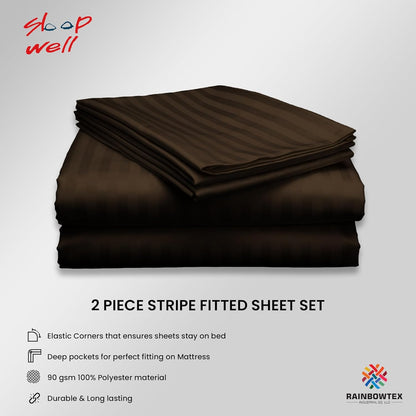 Sleep Well Microfiber Stripe Fitted Sheet with 2 Pillowcase Set - 150x200+17cm (White)